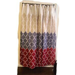 Mainstays Shower Curtain Geometric Red Gray Cream 12 Hooks Bathroom Farmhouse De